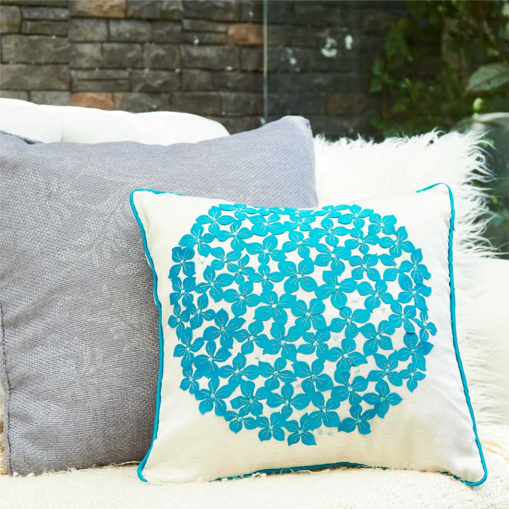 Cojin Hogar Flores Turquesa